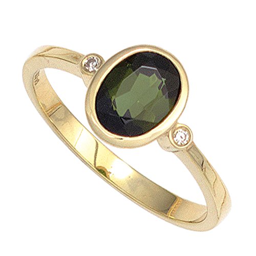 Jobo Damen-Ring aus 585 Gold mit Turmalin und 2 Diamanten Größe 52 von Jobo