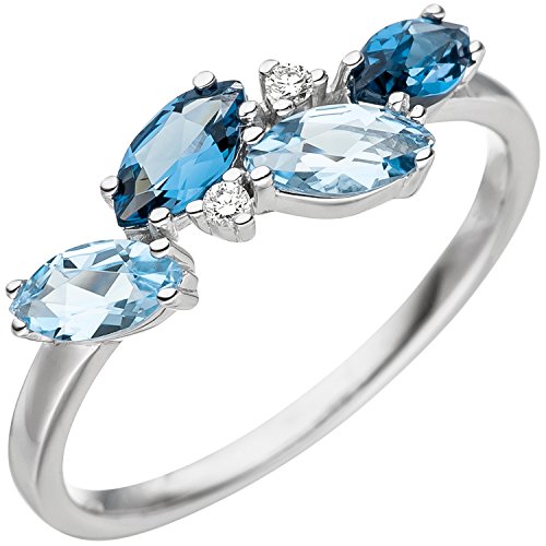 Jobo Damen-Ring aus 585 Weißgold mit Blautopas und 2 Diamanten Größe 52 von Jobo