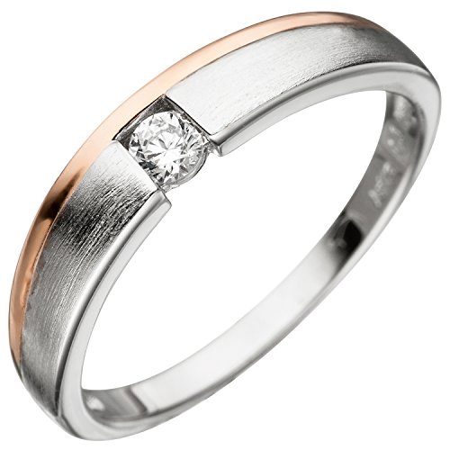 Jobo Damen-Ring Spannring aus 925 Sterling Silber Bicolor vergoldet mit Zirkonia Größe 60 von Jobo