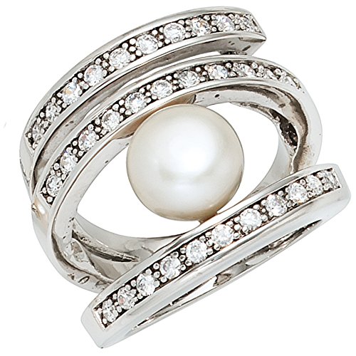 Jobo Damen-Ring aus 925 Silber mit Perle und 31 Zirkonia Größe 64 von Jobo