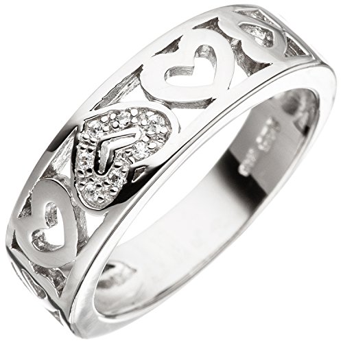 Jobo Damen-Ring aus 925 Silber mit Zirkonia und Herz-Muster Größe 62 von Jobo