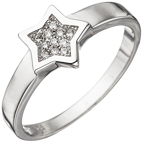 Jobo Damen-Ring aus 925 Silber mit Zirkonia und Stern-Muster Größe 64 von Jobo