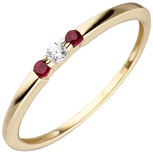 Jobo Damen Ring schmal 333 Gold Gelbgold 2 Rubine 1 Zirkonia Größe 54 von Jobo