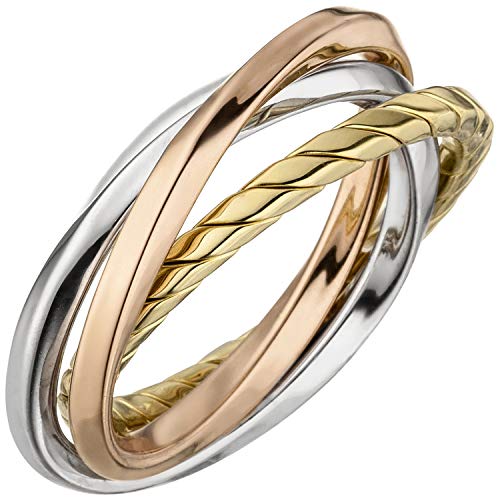 Jobo Damen-Ring verschlungen aus 925 Silber tricolor vergoldet Größe 64 von Jobo