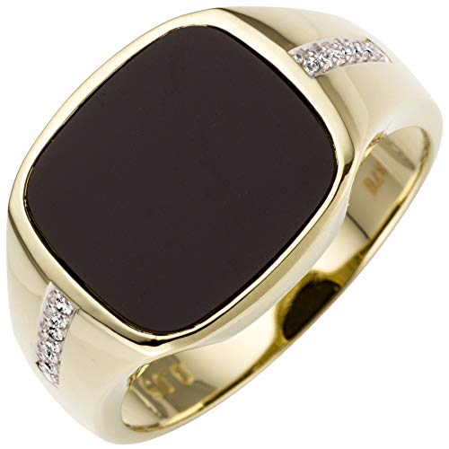 Jobo Herren-Ring aus 585 Gold Bicolor mit Onyx und 12 Diamanten Größe 60 von Jobo