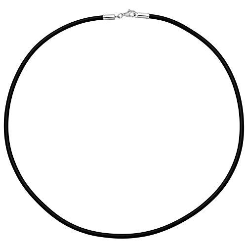 Jobo Damen Halskette Kautschuk schwarz mit 925 Silber 2 mm 45 cm Kautschukkette von Jobo