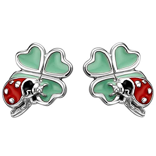 Jobo Kinder-Ohrstecker Marienkäfer auf Kleeblatt aus 925 Sterling Silber von Jobo