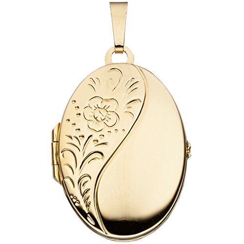 Jobo Damen Medaillon oval Blumen 925 Sterling Silber gold vergoldet Anhänger zum Öffnen von Jobo