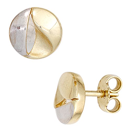 Jobo Damen Ohrstecker rund 333 Gold Gelbgold bicolor mattiert Ohrringe Goldohrstecker von Jobo