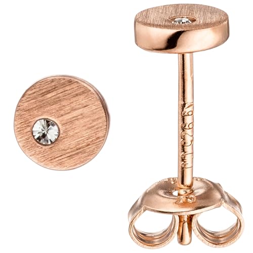 Jobo Damen-Ohrstecker Rund aus 925 Sterling Silber rosegold vergoldet matt mit Zirkonia von Jobo