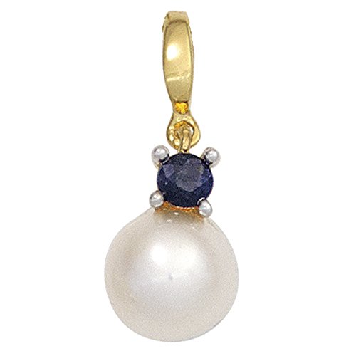 Jobo Damen-Anhänger aus 14 Karat 585 Gold Bicolor mit Perle und Safir von Jobo