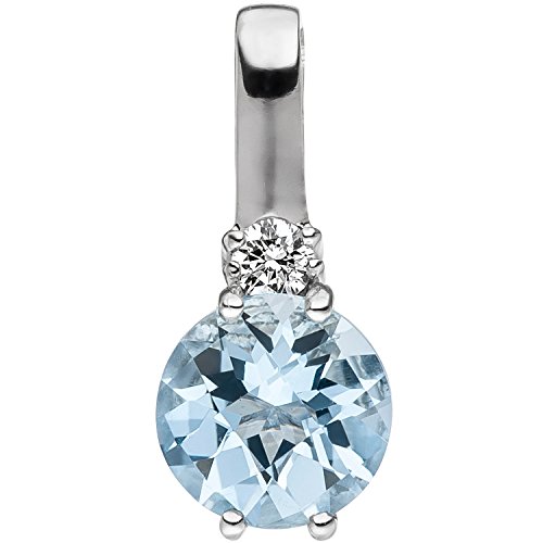 Jobo Damen Anhänger 585 Gold Weißgold 1 Diamant Brillant 1 Aquamarin hellblau blau von Jobo