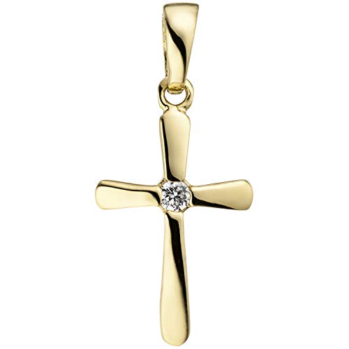 Jobo Damen Anhänger Kreuz 375 Gold Gelbgold 1 Zirkonia Kreuzanhänger Goldkreuz von Jobo