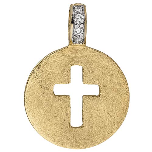 Jobo Damen Anhänger Kreuz 585 Gold Gelbgold eismatt 4 Diamanten Brillanten Kreuzanhänger von Jobo