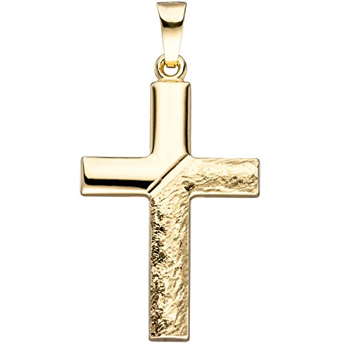Jobo Damen Anhänger Kreuz 585 Gold Gelbgold gehämmert Goldanhänger Goldkreuz Kreuzanhänger von Jobo