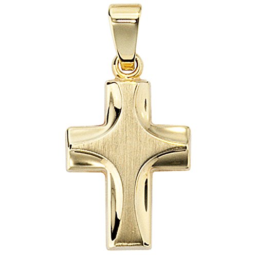 Jobo Damen Anhänger Kreuz 585 Gold Gelbgold mattiert Kreuzanhänger Goldkreuz von Jobo