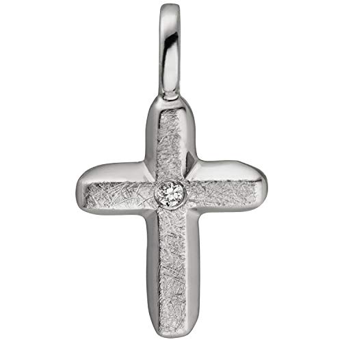 Jobo Damen Anhänger Kreuz 585 Gold Weißgold eismatt 1 Diamant Brillant Kreuzanhänger von Jobo