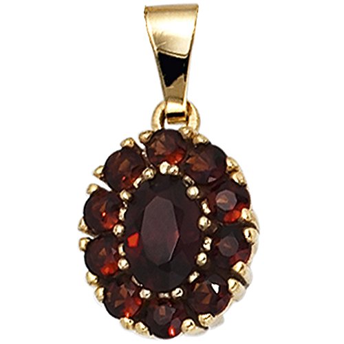 Jobo Damen Anhänger oval 375 Gold Gelbgold 11 Granate rot Granatanhänger von Jobo