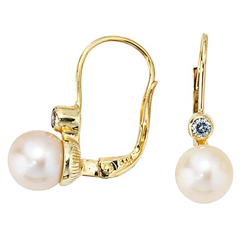 Jobo Damen-Ohrhänger aus 8 Karat 333 Gold mit Perlen und Zirkonia von Jobo
