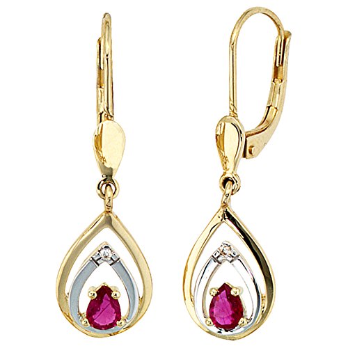 Jobo Damen Boutons 585 Gold Gelbgold 2 Diamanten Brillanten 2 Rubine rot Ohrringe Ohrhänger von Jobo