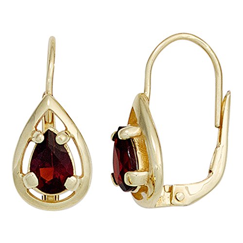 Jobo Damen Boutons Tropfen 333 Gold Gelbgold 2 Granate rot Ohrringe Ohrhänger Goldohrringe von Jobo