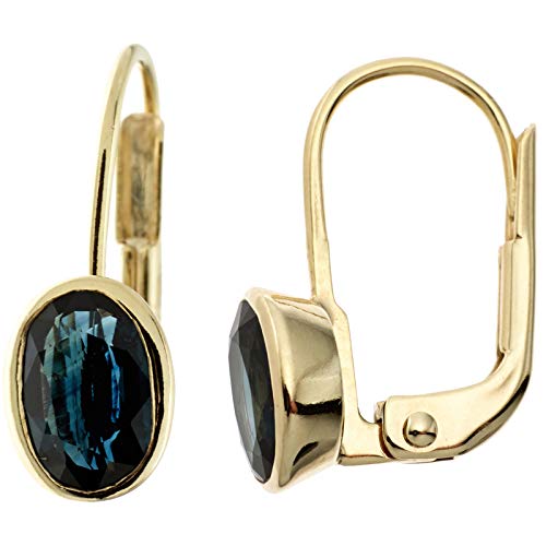 Jobo Damen Boutons oval 333 Gold Gelbgold 2 Safire blau Ohrringe Ohrhänger Goldohrringe von Jobo