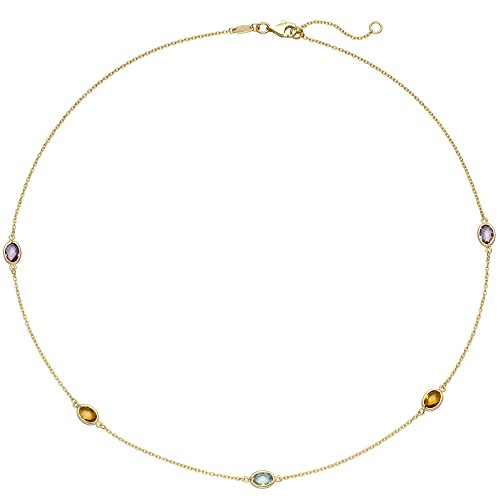 Jobo Damen Collier Halskette Kette 585 Gold Gelbgold 2 Amethyste 2 Citrine 1 Blautopas von Jobo