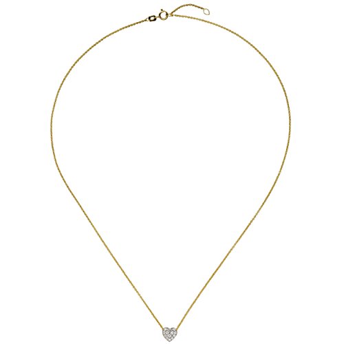 Jobo Damen Collier Kette mit Anhänger Herz 375 Gold Gelbgold bicolor 14 Zirkonia 45 cm von Jobo