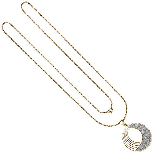 Jobo Damen Collier Kette mit Anhänger rund Edelstahl Gold Farben mit Glitzer-Effekt 80 cm von Jobo