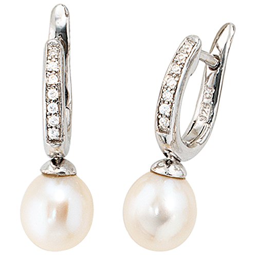 Jobo Damen-Creolen aus 925 Sterling Silber mit Perlen und Zirkonia von Jobo