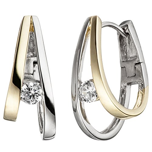 Jobo Damen-Creolen aus 925 Sterling Silber Bicolor vergoldet mit Zirkonia Jobo Damen-Creolen aus 925 Sterling Silber Bicolor vergoldet mit Zirkonia von Jobo