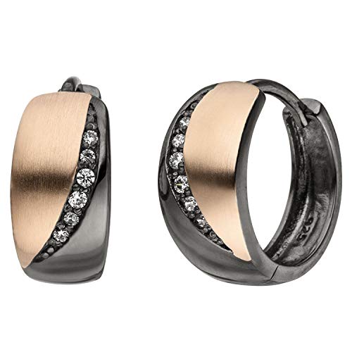 Jobo Damen Creolen 925 Sterling Silber schwarz bicolor 12 Zirkonia Ohrringe von Jobo