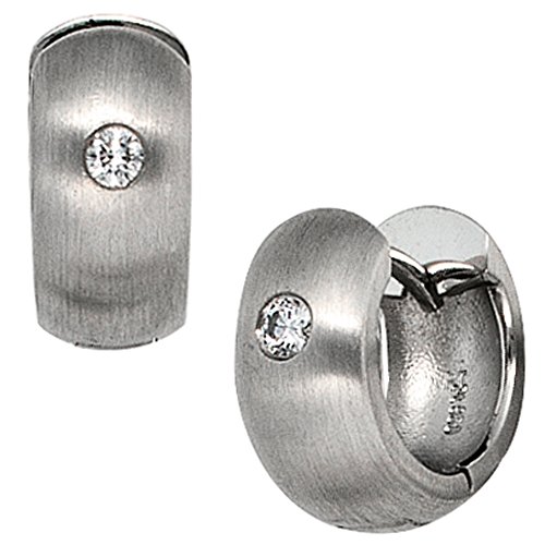 Jobo Damen Creolen breit 950 Platin matt 2 Diamanten Brillanten Ohrringe Platinohrringe von Jobo