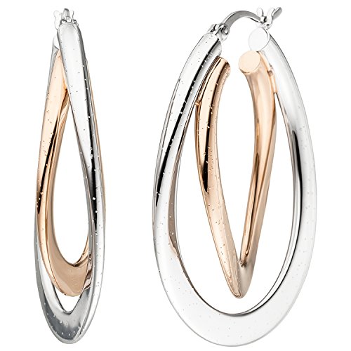 Jobo Damen-Creolen aus 925 Sterling Silber Bicolor vergoldet Oval von Jobo