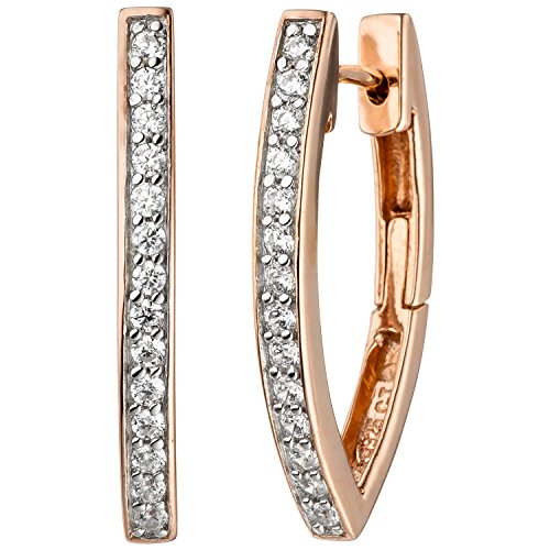 Jobo Damen-Creolen spitz aus 925 Sterling Silber rosegold vergoldet Bicolor mit 28 Zirkonia von Jobo