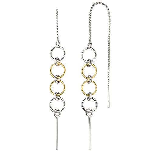 Jobo Damen-Ohrhänger zum Durchziehen lang aus 925 Sterling Silber Bicolor von Jobo