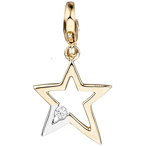 Jobo Damen Einhänger Charm Stern 375 Gold Gelbgold bicolor 1 Zirkonia Sternanhänger von Jobo