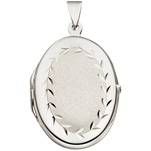 Jobo Damen Medaillon oval 925 Sterling Silber rhodiniert mattiert Anhänger zum Öffnen von Jobo