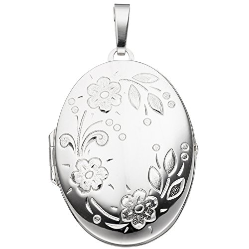 Jobo Damen Medaillon oval Blumen für 2 Fotos 925 Sterling Silber Anhänger zum Öffnen von Jobo