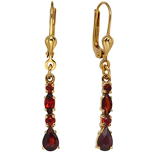 Jobo Damen Ohrhänger 375 Gold Gelbgold 8 Granate rot Ohrringe Boutons Granatohrringe von Jobo