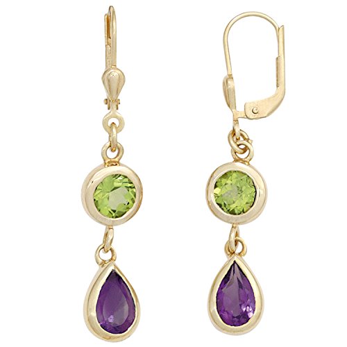 Jobo Damen-Ohrhänger aus 585 Gold mit Amethyst Tropfen und Peridot Oval von Jobo