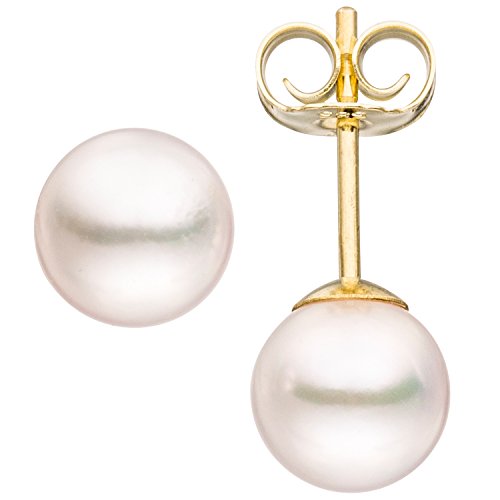 Jobo Damen-Ohrstecker aus 14 Karat 585 Gold mit Akoya Perlen 6,5 mm von Jobo