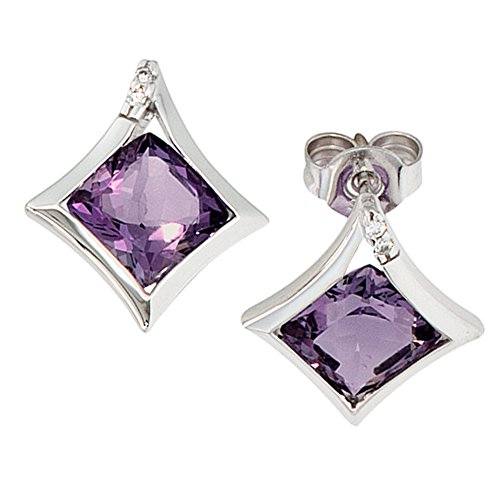 Jobo Damen Ohrstecker 585 Gold Weißgold 4 Diamanten 2 Amethyst lila violett Ohrringe von Jobo