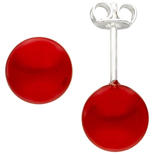 Jobo Damen-Ohrstecker aus 925 Sterling Silber mit roten Muschelkern-Perlen von Jobo