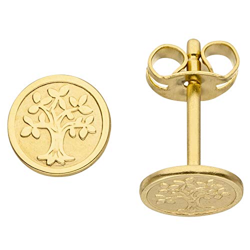 Jobo Damen Ohrstecker Baum Lebensbaum 333 Gold Gelbgold mattiert Ohrringe Goldohrringe von Jobo