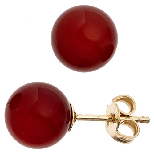 Jobo Damen Ohrstecker Kugel 333 Gold Gelbgold 2 Karneole rot Ohrringe Goldohrstecker von Jobo