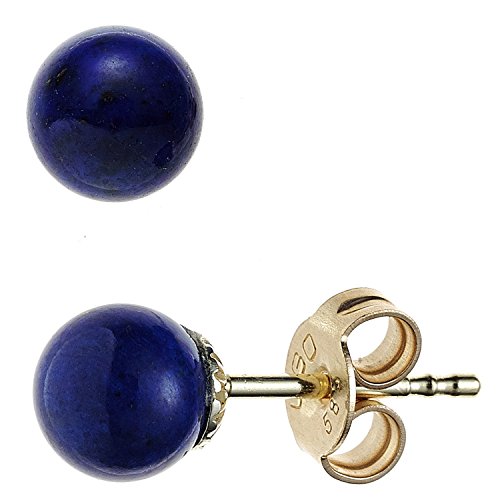 Jobo Damen Ohrstecker Kugel 585 Gold Gelbgold 2 Lapislazuli blau Ohrringe Goldohrstecker von Jobo