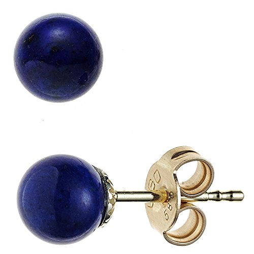Jobo Damen-Ohrstecker aus 14 Karat 585 Gold mit Lapislazuli Durchmesser 6 mm von Jobo