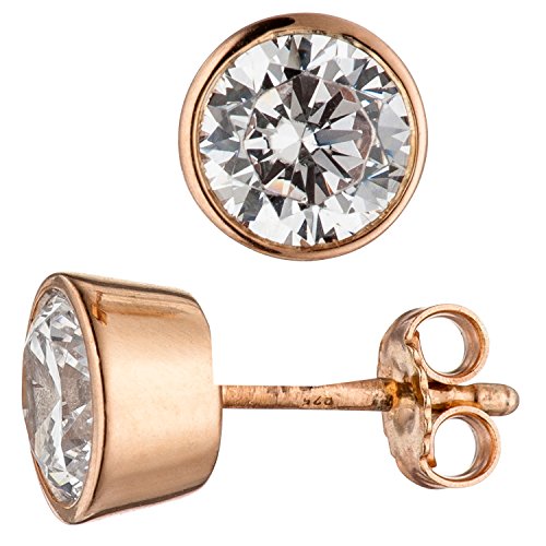 Jobo Damen-Ohrstecker Rund aus 925 Silber roségold vergoldet mit Zirkonia 7 mm von Jobo