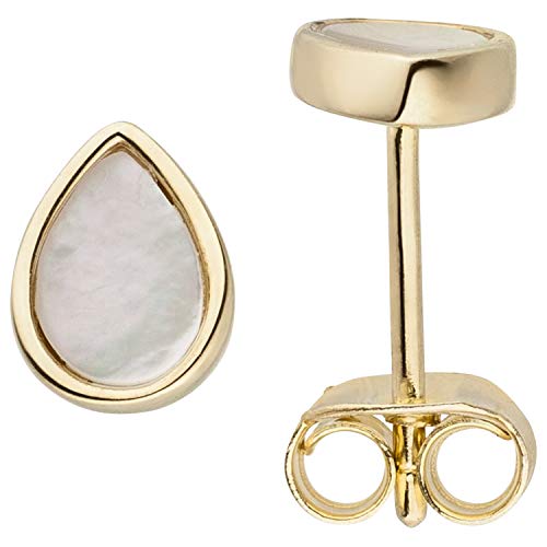 Jobo Damen-Ohrstecker aus 925 Sterling Silber vergoldet mit Perlmutt-Tropfen von Jobo